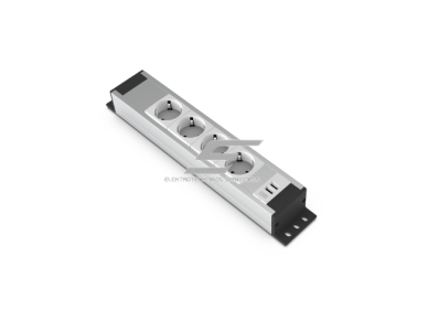 Kištukinių lizdų blokas | montuojamas į skydą | 4xSchuko | 2xUSB | sidabrinis | TEM 14200.1040.110