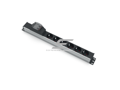 Kištukinių lizdų blokas | montuojamas į skydą | 6xSchuko | su automatiniu jungikliu 2P 16A B | 481mm | juodas/sidabrinis | TEM 14002.1060.000