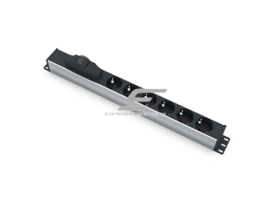 Kištukinių lizdų blokas | montuojamas į skydą | 6xSchuko | su automatiniu jungikliu 1P 16A B | 481mm | juodas/sidabrinis | TEM 14001.1060.000