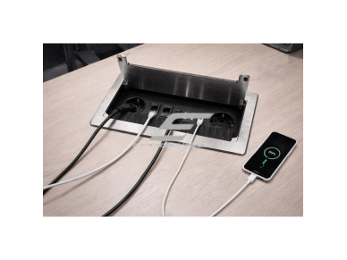 Įleidžiamas stalviršio elektros lizdų blokas | su dangteliu | USB + 2 lizdai | IP20 | aliuminio korpusas | 266x130x77mm | sidabrinis 4 Įleidžiamas stalviršio elektros lizdų blokas | su dangteliu | USB + 2 lizdai | IP20 | aliuminio korpusas | 266x130x77mm | sidabrinis 4