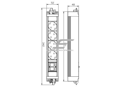 Kištukinių lizdų blokas | montuojamas į baldus | 4xSchuko | 2xKeystone 90° | 311x52x48mm | GST | juodas | Bachmann SA.PO.4.1 1