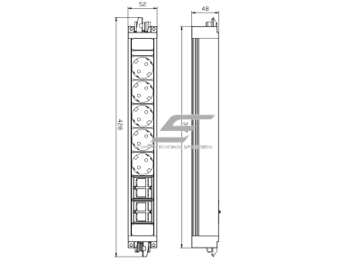 Kištukinių lizdų blokas | montuojamas į baldus | 5xSchuko | 4xKeystone (90° LAN/HDMI) | 397x52x48mm | GST | juodas | Bachmann SA.PO.5.2 1