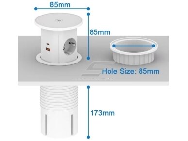 Kištukinių lizdų blokas | montuojamas į baldus | apvalus | 2xSchuko | 2xUSB-A | 2xUSB-C | 1xBelaidė įkrovimo stotelė | Ø85mm | baltas 3 Kištukinių lizdų blokas | montuojamas į baldus | apvalus | 2xSchuko | 2xUSB-A | 2xUSB-C | 1xBelaidė įkrovimo stotelė | Ø85mm | baltas 3
