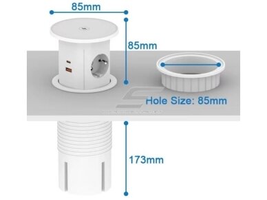 Kištukinių lizdų blokas | montuojamas į baldus | apvalus | 2xSchuko | 2xUSB-A | 2xUSB-C | 1xBelaidė įkrovimo stotelė | Ø85mm | juodas 3