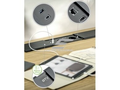 Kištukinių lizdų blokas | montuojamas į baldus | užsidarantis | 2xSchuko | 2xUSB-A+C | 1xHDMI | 1xRJ45 | 310x100x58mm | 1,5m kabelis | sidabrinis | GTV | AE-PB2SPRES-53 | 5902801349829 3