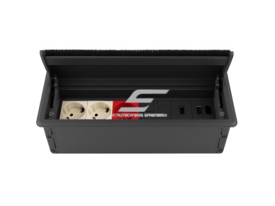 Modulinis kištukinių lizdų | jungčių blokas | dėžutė | montuojamas į baldus | užsidarantis | 12 mod. | 323x112x100mm | juodas | ESP01-12-02 Modulinis kištukinių lizdų | jungčių blokas | dėžutė | montuojamas į baldus | užsidarantis | 12 mod. | 323x112x100mm | juodas | ESP01-12-02