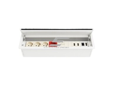 Modulinis kištukinių lizdų | jungčių blokas | dėžutė | montuojamas į baldus | užsidarantis | 16 mod. | 413x112x100mm | baltas | ESP01-16-03