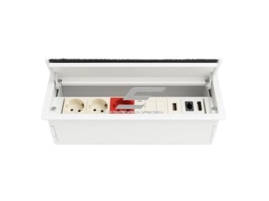 Modulinis kištukinių lizdų | jungčių blokas | dėžutė | montuojamas į baldus | užsidarantis | 12 mod. | 323x112x100mm | juodas | ESP01-12-02 Modulinis kištukinių lizdų | jungčių blokas | dėžutė | montuojamas į baldus | užsidarantis | 12 mod. | 323x112x100mm | juodas | ESP01-12-02