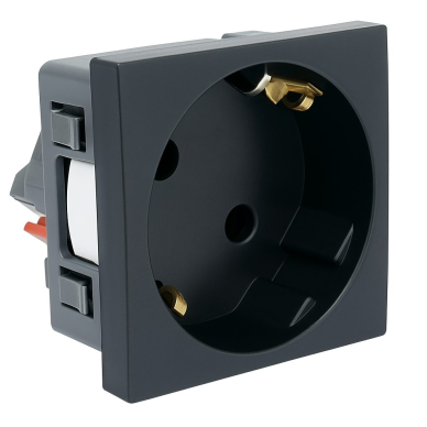 Socket outlet | 1 gang | 2 modules | 16A | 250V | with grounding | flush-mounted | black