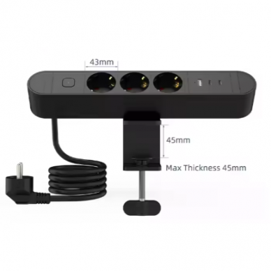Gniazdo montowane w blacie stołu | z wyłącznikiem | 3x gniazda Schuko | 3x ładowarki USB | czarne | IP20 3