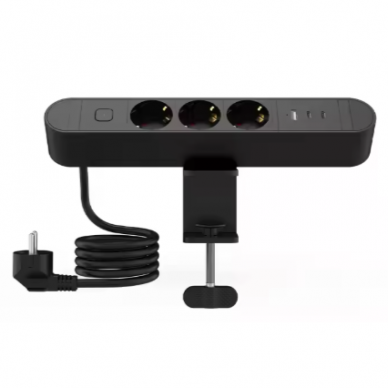 Gniazdo montowane w blacie stołu | z wyłącznikiem | 3x gniazda Schuko | 3x ładowarki USB | czarne | IP20