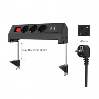 Блок розеток | крепление к столу | с зажимом | 3 розетки + 2x USB | 230В | 13A | IP44 | 1.8 м | черный 1 Блок розеток | крепление к столу | с зажимом | 3 розетки + 2x USB | 230В | 13A | IP44 | 1.8 м | черный 1