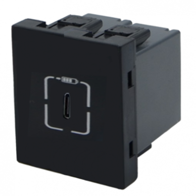 Gniazdo USB-C | 1 pole | 2 moduły | 3000mA | 5V | podtynkowe | czarny Gniazdo USB-C | 1 pole | 2 moduły | 3000mA | 5V | podtynkowe | czarny