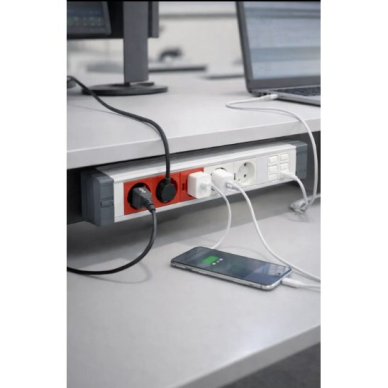 Socket outlet block | 5 sockets | 16A | 250VAC | 483x44.8x45 mm | 19" 1U | white | aluminum housing 1 Socket outlet block | 5 sockets | 16A | 250VAC | 483x44.8x45 mm | 19" 1U | white | aluminum housing 1