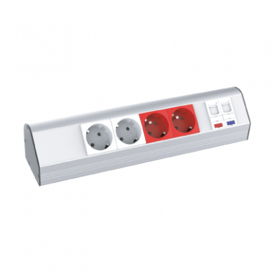 Socket block | surface-mounted | angled | 2xSchuko | 2xUPS | 1xCat6 | 1xCat3 | TEM