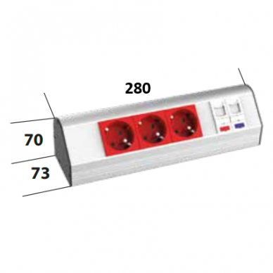 Socket block | surface-mounted | angled | 2xUPS | 1xCat6 | 1xCat3 | TEM 1