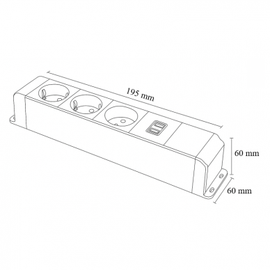 Socket box | surface-mounted | 4 modules | 195x60x60mm | grey 2 Socket box | surface-mounted | 4 modules | 195x60x60mm | grey 2