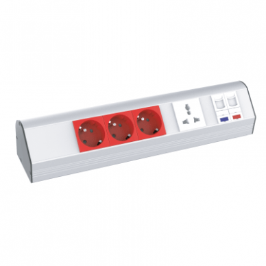 Socket block | surface-mounted | angled | 2xUPS | 1xUniversal | 1xCat6 | 1xCat3 | TEM