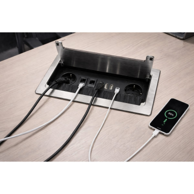 Wpuszczany blok gniazd blatowych | z pokrywą | USB + 2 gniazda | IP20 | obudowa aluminiowa | uniwersalny | srebrny 4 Wpuszczany blok gniazd blatowych | z pokrywą | USB + 2 gniazda | IP20 | obudowa aluminiowa | uniwersalny | srebrny 4