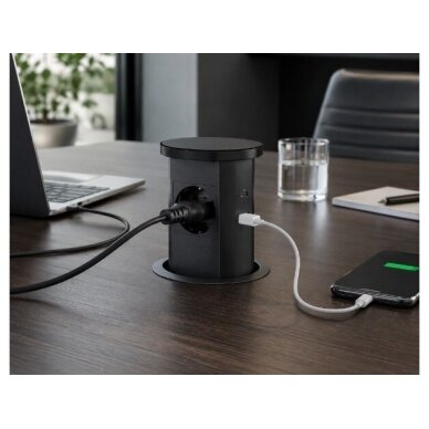 Pop-up Furniture Power Socket | Round | 2xSchuko | 2xUSB-A | 2xUSB-C | 1xWireless Charging Pad | Ø85mm | White 5 Pop-up Furniture Power Socket | Round | 2xSchuko | 2xUSB-A | 2xUSB-C | 1xWireless Charging Pad | Ø85mm | White 5