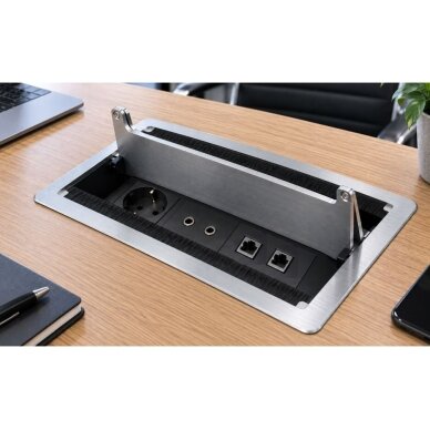 Kontaktligzdu bloks | montējams mēbelēs | ar vāku | 2xSchuko | 4xAudio | 4xRJ45 | 285x220x119mm | 1,5m kabelis | IP21 | sudraba krāsā 4 Kontaktligzdu bloks | montējams mēbelēs | ar vāku | 2xSchuko | 4xAudio | 4xRJ45 | 285x220x119mm | 1,5m kabelis | IP21 | sudraba krāsā 4
