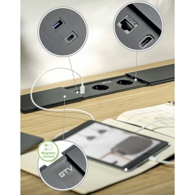 Kontaktligzdu bloks | iebūvējams mēbelēs | aizverams | 2xSchuko | 2xUSB-A+C | 1xHDMI | 1xRJ45 | 310x100x58mm | 1,5m kabelis | sudraba krāsā | GTV | AE-PB2SPRES-53 | 5902801349829 3 Kontaktligzdu bloks | iebūvējams mēbelēs | aizverams | 2xSchuko | 2xUSB-A+C | 1xHDMI | 1xRJ45 | 310x100x58mm | 1,5m kabelis | sudraba krāsā | GTV | AE-PB2SPRES-53 | 5902801349829 3
