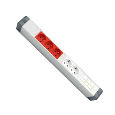 Socket outlet block | 5 sockets | 16A | 250VAC | 483x44.8x45 mm | 19" 1U | white | aluminum housing Socket outlet block | 5 sockets | 16A | 250VAC | 483x44.8x45 mm | 19" 1U | white | aluminum housing