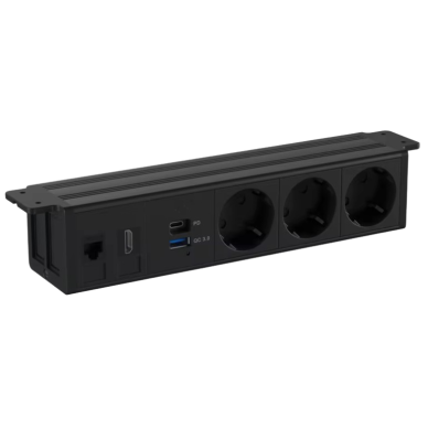 Блок розеток | монтаж под столом | 3xSchuko | 1xUSB-C | 1xUSB-A | 1xHDMI | 1xRJ45 | 272x53мм | чёрный Блок розеток | монтаж под столом | 3xSchuko | 1xUSB-C | 1xUSB-A | 1xHDMI | 1xRJ45 | 272x53мм | чёрный