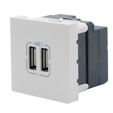USB-A socket | 2 gangs | 2 modules | 2400mA | 5V | flush-mounted | white USB-A socket | 2 gangs | 2 modules | 2400mA | 5V | flush-mounted | white