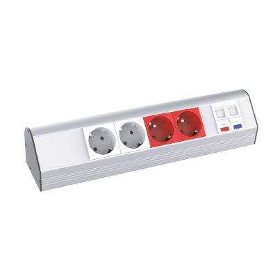 Socket block | surface-mounted | angled | 2xSchuko | 2xUPS | 1xCat6 | 1xCat3 | TEM Socket block | surface-mounted | angled | 2xSchuko | 2xUPS | 1xCat6 | 1xCat3 | TEM