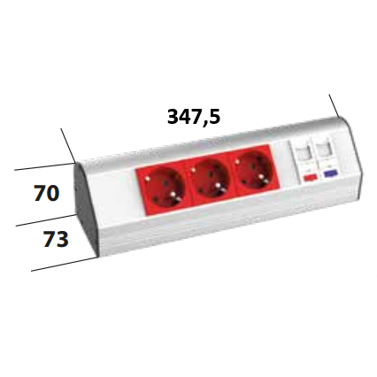 Socket block | surface-mounted | angled | 2xUPS | 1xUniversal | 1xCat6 | 1xCat3 | TEM 1 Socket block | surface-mounted | angled | 2xUPS | 1xUniversal | 1xCat6 | 1xCat3 | TEM 1