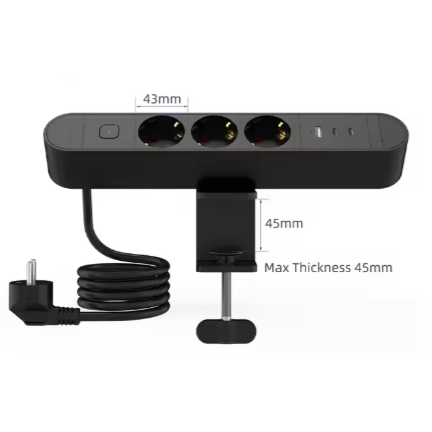 Gniazdo montowane w blacie stołu | z wyłącznikiem | 3x gniazda Schuko | 3x ładowarki USB | czarne | IP20 3