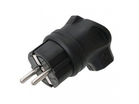 Kištukas | schuko | nešiojamas ant laido | su įžeminimu | 16A | 250V | 2+PE | gumuotas | kampinis | IP44 | juodas | IEK | Omega | PKR01-U-016-2-K02 | 4606056209662