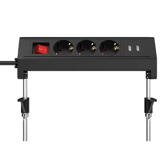 Блок розеток | крепление к столу | с зажимом | 3 розетки + 2x USB | 230В | 13A | IP44 | 1.8 м | черный Блок розеток | крепление к столу | с зажимом | 3 розетки + 2x USB | 230В | 13A | IP44 | 1.8 м | черный