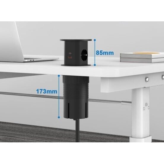 Pop-up Furniture Power Socket | Round | 2xSchuko | 2xUSB-A | 2xUSB-C | 1xWireless Charging Pad | Ø85mm | Black 2