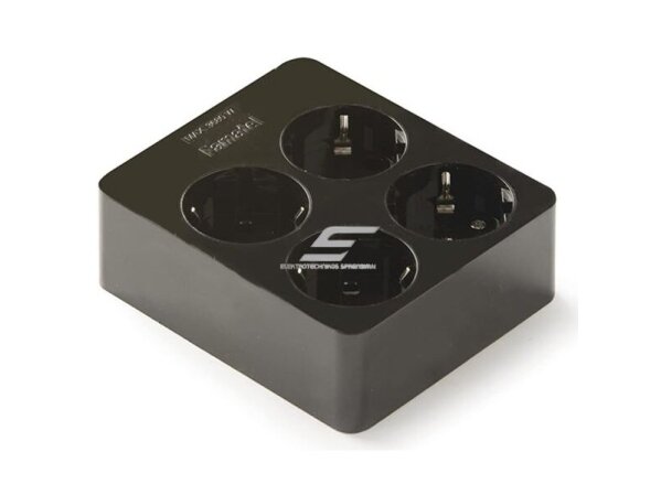 Kištukinis lizdas | 4xSchuko | 16A | 250V | 3680W | su įžeminimu | atsparus UV | juodas | FAMATEL | 2504-N