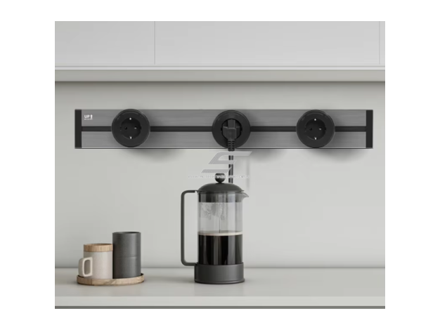 Kištukiniai lizdai ant bėgelio | virštinkinis | 3xschuko | 8000W | 350x86x21mm | pilkas 1