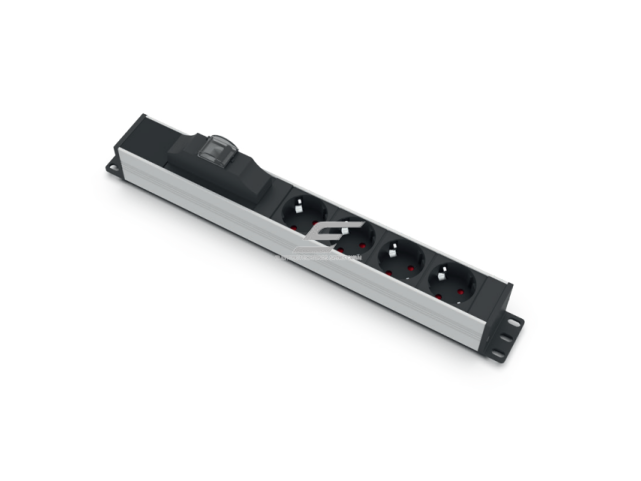 Kištukinių lizdų blokas | montuojamas į skydą | 4xSchuko | su automatiniu jungikliu 1P 16A B | 380mm | juodas/sidabrinis | TEM 14001.1040.000