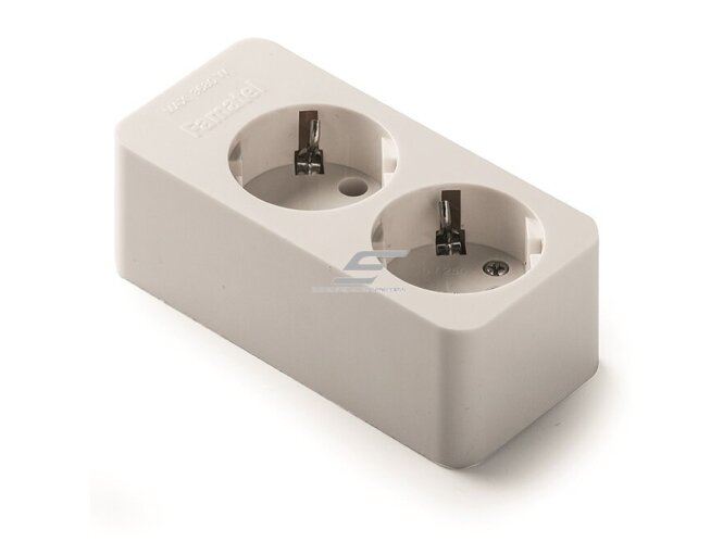 Kištukinis lizdas | 2xSchuko | 16A | 250V | 3680W | su įžeminimu | atsparus UV | baltas | FAMATEL | 2502 Kištukinis lizdas | 2xSchuko | 16A | 250V | 3680W | su įžeminimu | atsparus UV | baltas | FAMATEL | 2502