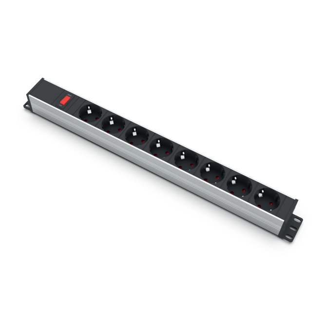 Surface-mounted socket block | 8xschuko | with overload protection and switch | TEM