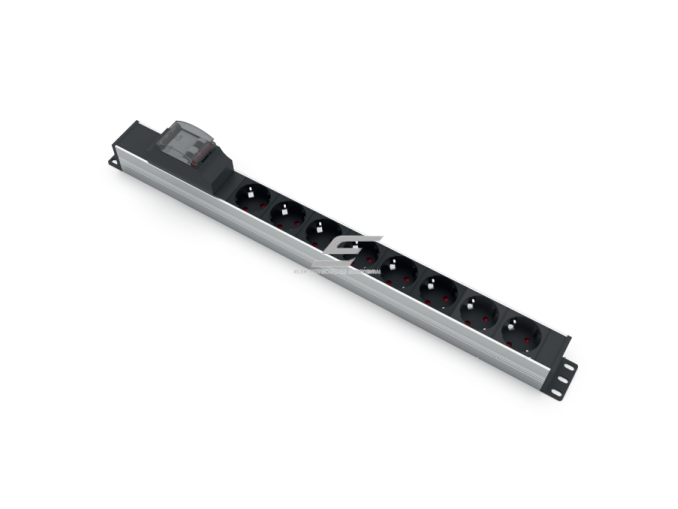 Kištukinių lizdų blokas | montuojamas į skydą | 8xSchuko | su automatiniu jungikliu 2P 16A B | 547mm | juodas sidabrinis | TEM 14002.1080.000