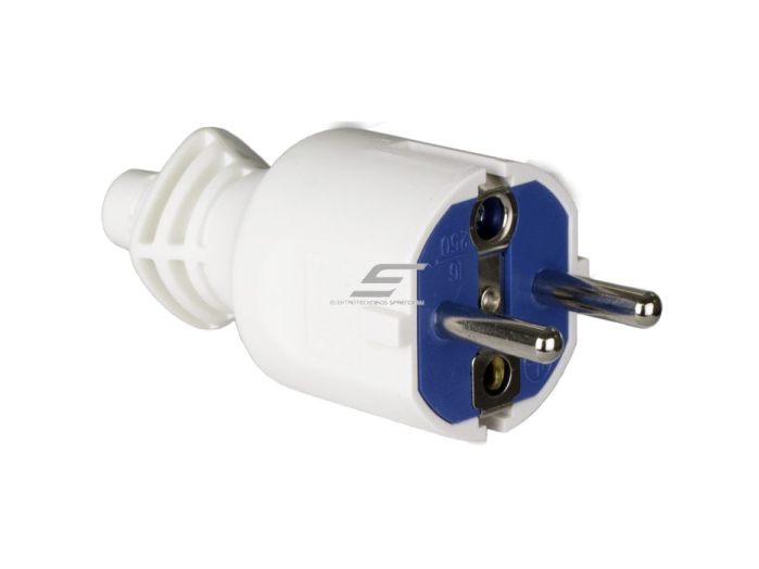 Kištukas | schuko | nešiojamas | ant laido | su įžeminimu | 16A | 230V | 2P+E | gumuotas | tiesus | baltas | IP44 | Solera | 706CB