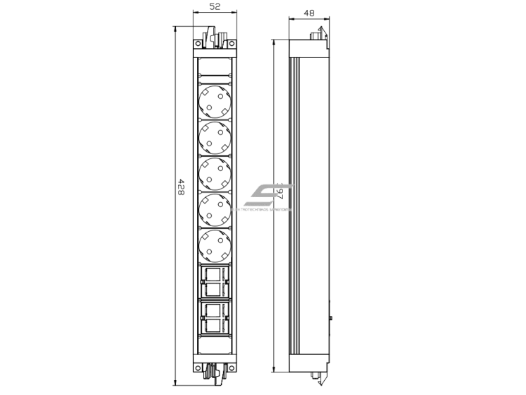 Kištukinių lizdų blokas | montuojamas į baldus | 5xSchuko | 4xKeystone (90° LAN/HDMI) | 397x52x48mm | GST | juodas | Bachmann SA.PO.5.2 1 Kištukinių lizdų blokas | montuojamas į baldus | 5xSchuko | 4xKeystone (90° LAN/HDMI) | 397x52x48mm | GST | juodas | Bachmann SA.PO.5.2 1