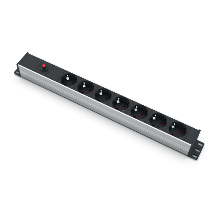 Surface-mounted socket block | 7xschuko | with overload protection and button | TEM