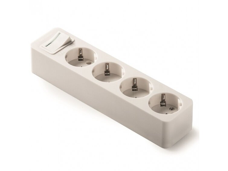 Kištukinis lizdas | 4xSchuko | 16A | 250V | 3680W | su įžeminimu ir jungikliu | atsparus UV | baltas | FAMATEL | 2528 | 8429760421269
