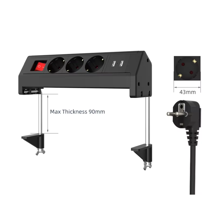Блок розеток | крепление к столу | с зажимом | 3 розетки + 2x USB | 230В | 13A | IP44 | 1.8 м | черный 1 Блок розеток | крепление к столу | с зажимом | 3 розетки + 2x USB | 230В | 13A | IP44 | 1.8 м | черный 1