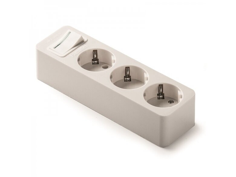 Kištukinis lizdas | 3xSchuko | 16A | 250V | 3680W | su įžeminimu ir jungikliu | atsparus UV | baltas | FAMATEL | 2523 Kištukinis lizdas | 3xSchuko | 16A | 250V | 3680W | su įžeminimu ir jungikliu | atsparus UV | baltas | FAMATEL | 2523