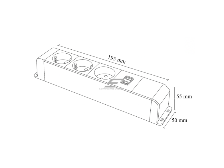 Kištukinių lizdų blokas | montuojamas ant paviršiaus | 4 modulių | 195x55x50mm | juodas | ESP10-04-02 2 Kištukinių lizdų blokas | montuojamas ant paviršiaus | 4 modulių | 195x55x50mm | juodas | ESP10-04-02 2