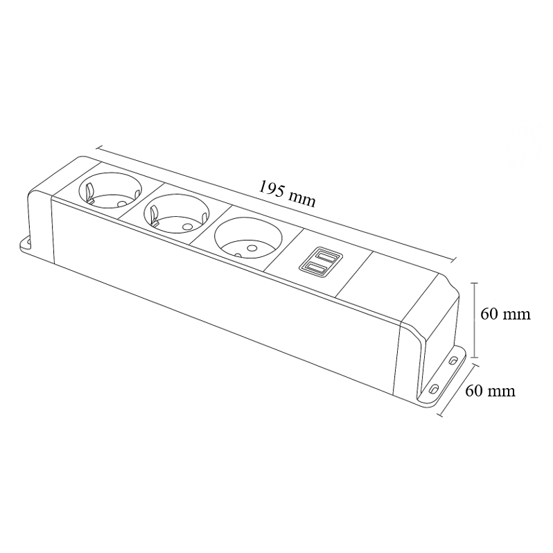 Socket box | surface-mounted | 4 modules | 195x60x60mm | grey 2 Socket box | surface-mounted | 4 modules | 195x60x60mm | grey 2
