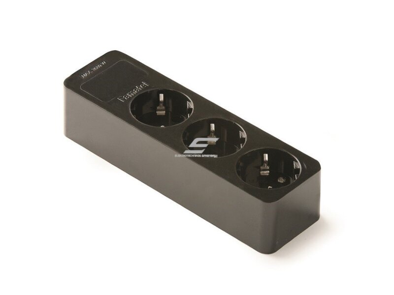 Kištukinis lizdas | 3xSchuko | 16A | 250V | 3680W | su įžeminimu | atsparus UV | juodas | FAMATEL | 2503-N